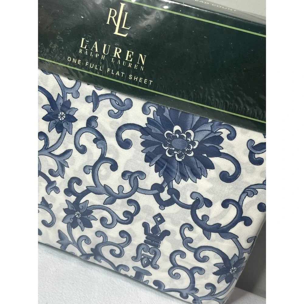 Ralph Lauren Porcelain Rosette Blue Floral Full Flat Sheet New Old Stock